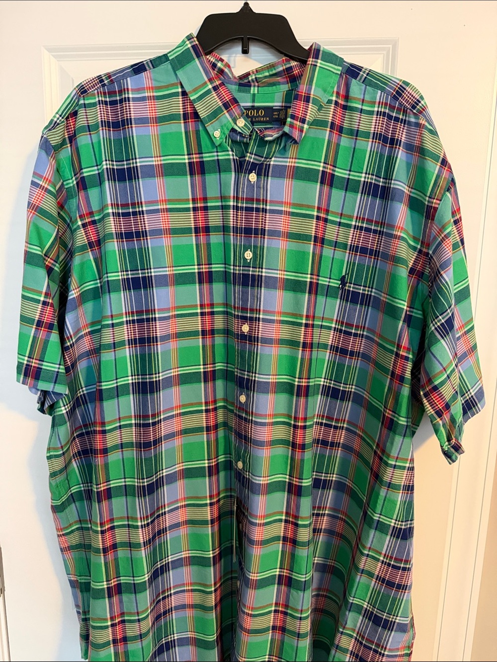 Polo by Ralph Lauren Green and Blue Plaid Short-Sleeve Button-Down Shirt